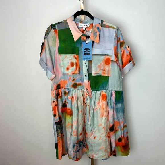 Hunter Bell Multicolor Button-Up Mini Dress Lava Lamp Print S,M,L - Picture 2 of 2